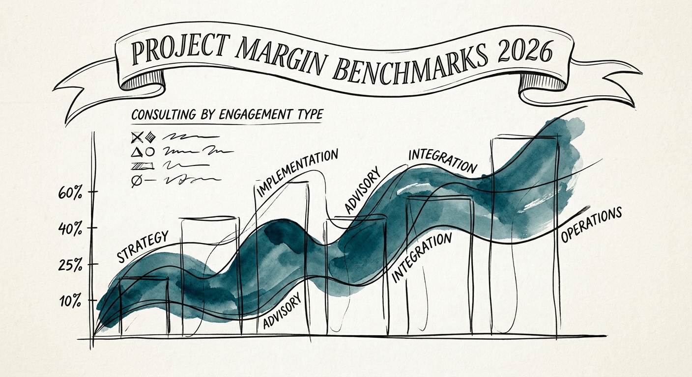 Financial dashboard displaying segmented gross margin profitability across IT consulting engagements in 2026.