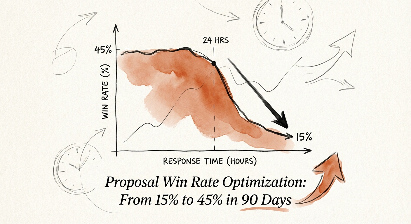 Graph showing the correlation between proposal response time and win rate, with a sharp decline after 24 hours.
