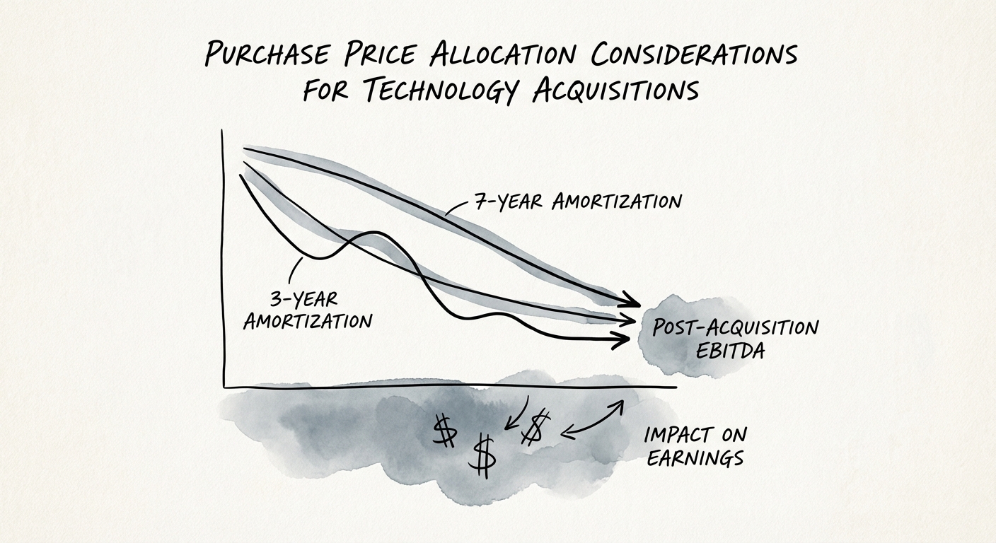 Graph showing the impact of 3-year vs 7-year software amortization schedules on post-acquisition EBITDA.