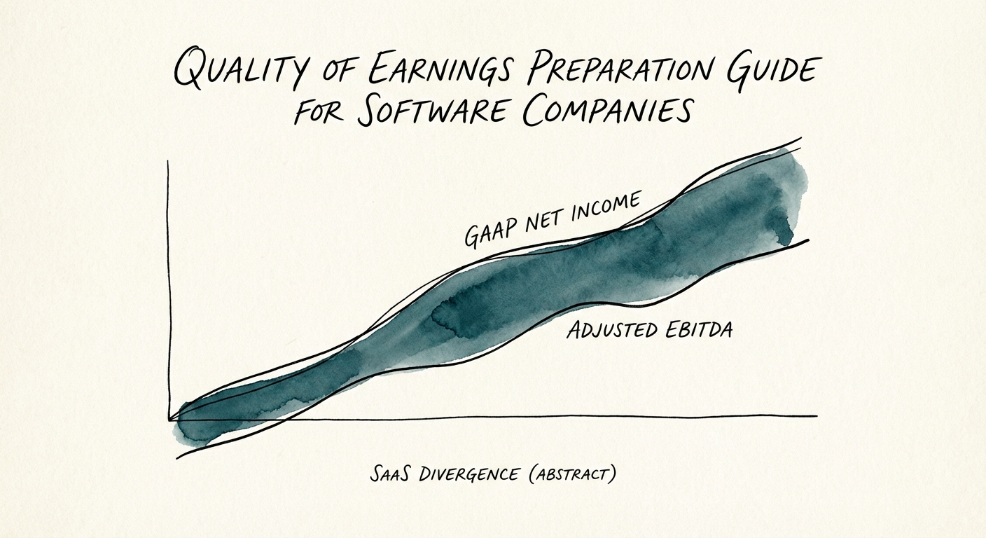 Chart showing the divergence between GAAP Net Income and Adjusted EBITDA in a typical SaaS Quality of Earnings report.