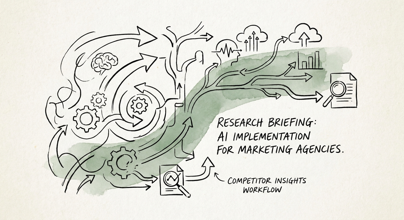 AI implementation checklist for research briefing showing source quality, permissions, review, adoption, and ROI measurement.