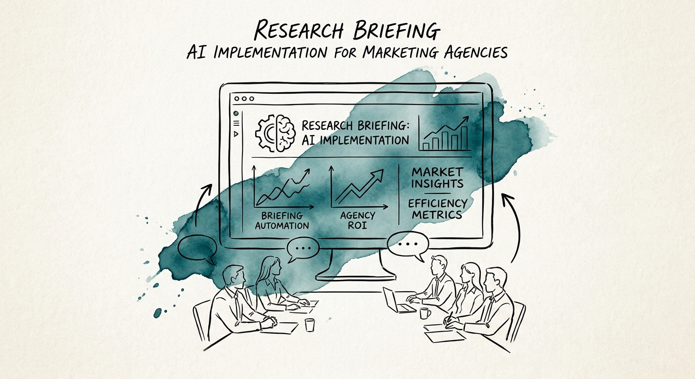 Leadership team reviewing a governed AI workflow plan for research briefing.