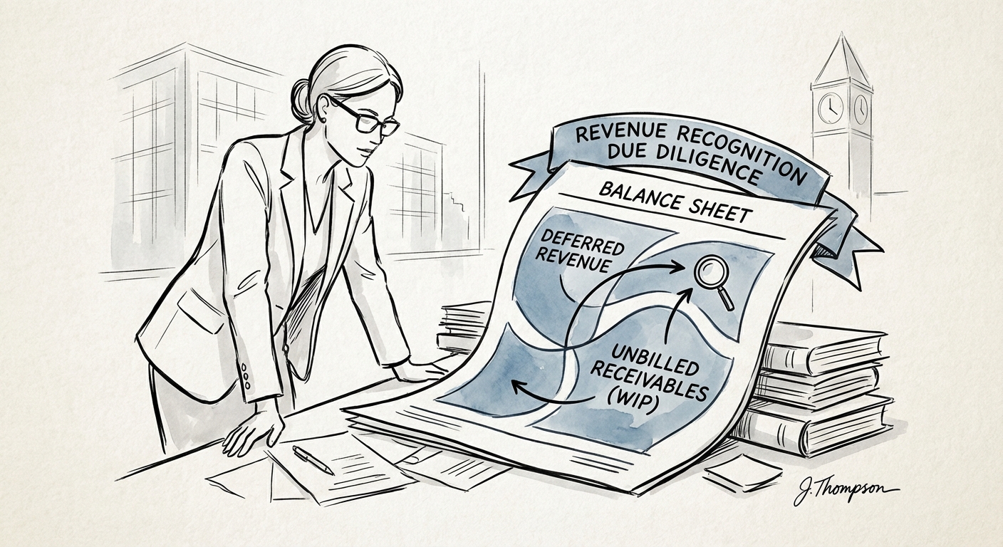 CFO analyzing a balance sheet showing the inversion of deferred revenue and unbilled receivables (WIP) in a professional services firm.