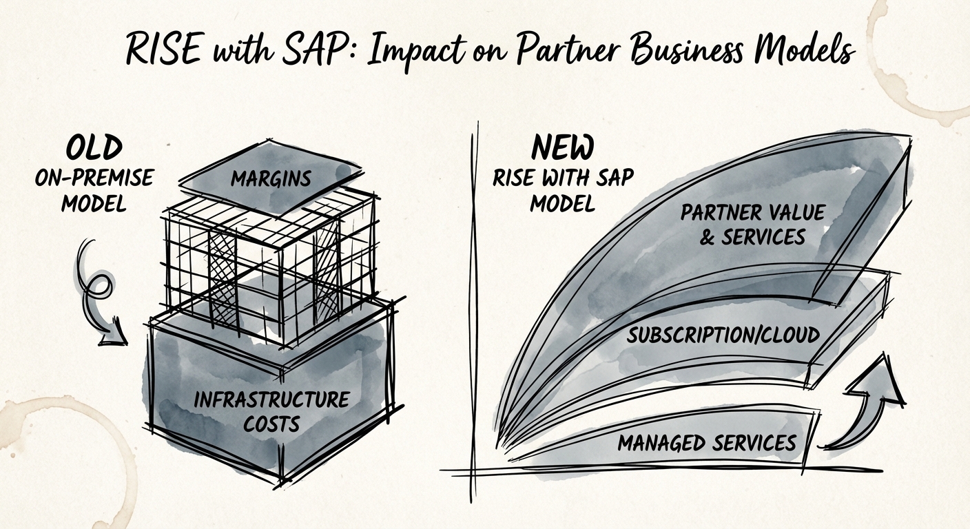 Comparison chart of partner margin stack: Old On-Premise Model vs New RISE with SAP Model