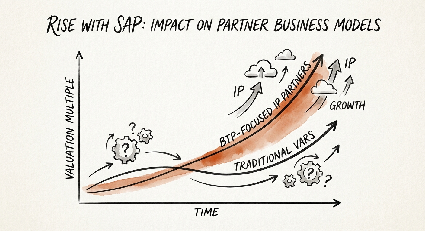 Graph showing valuation multiple divergence between traditional SAP VARs and BTP-focused IP partners over time
