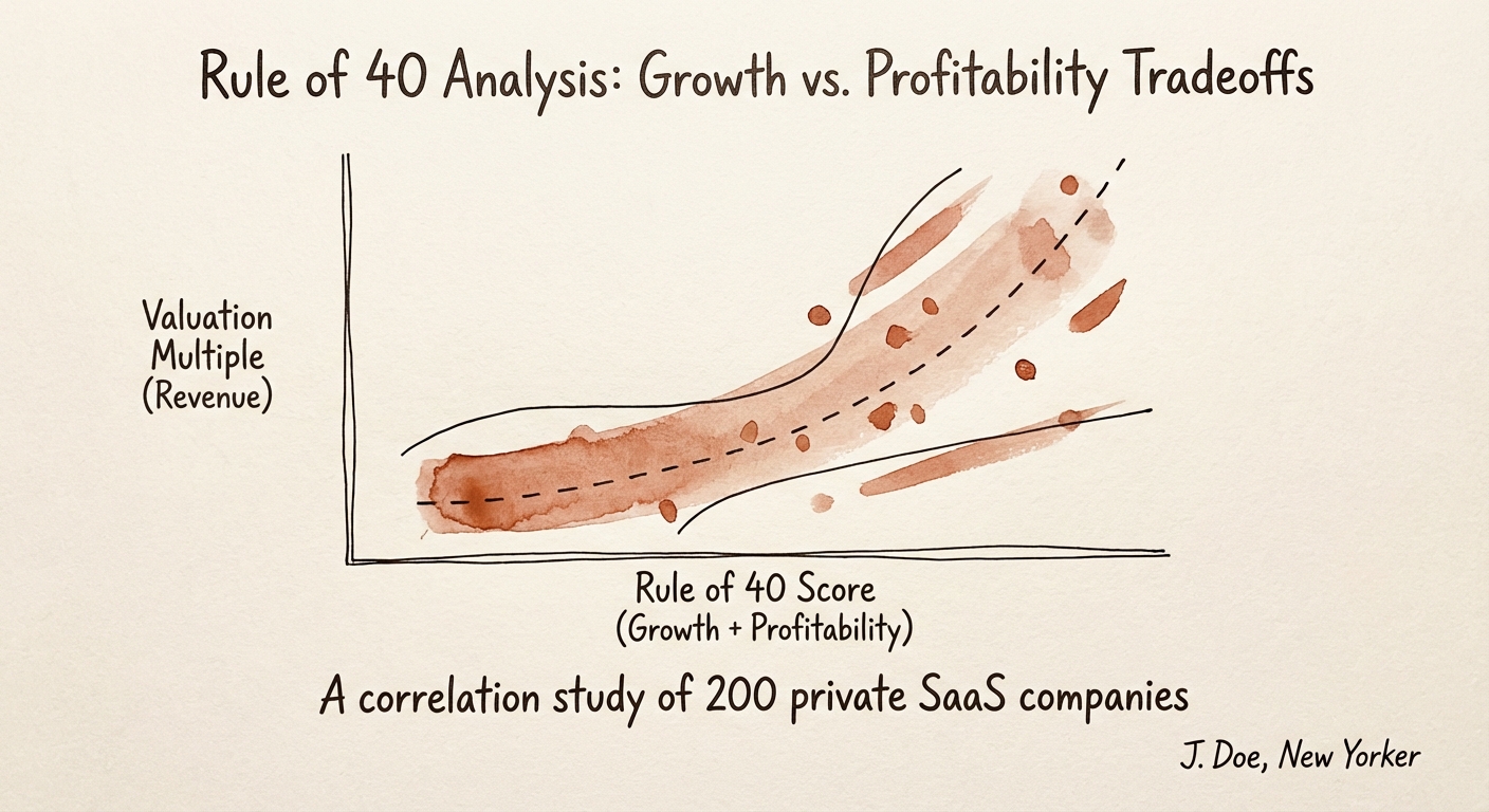 Graph illustrating the valuation multiple correlation with Rule of 40 scores across 200 private SaaS companies.