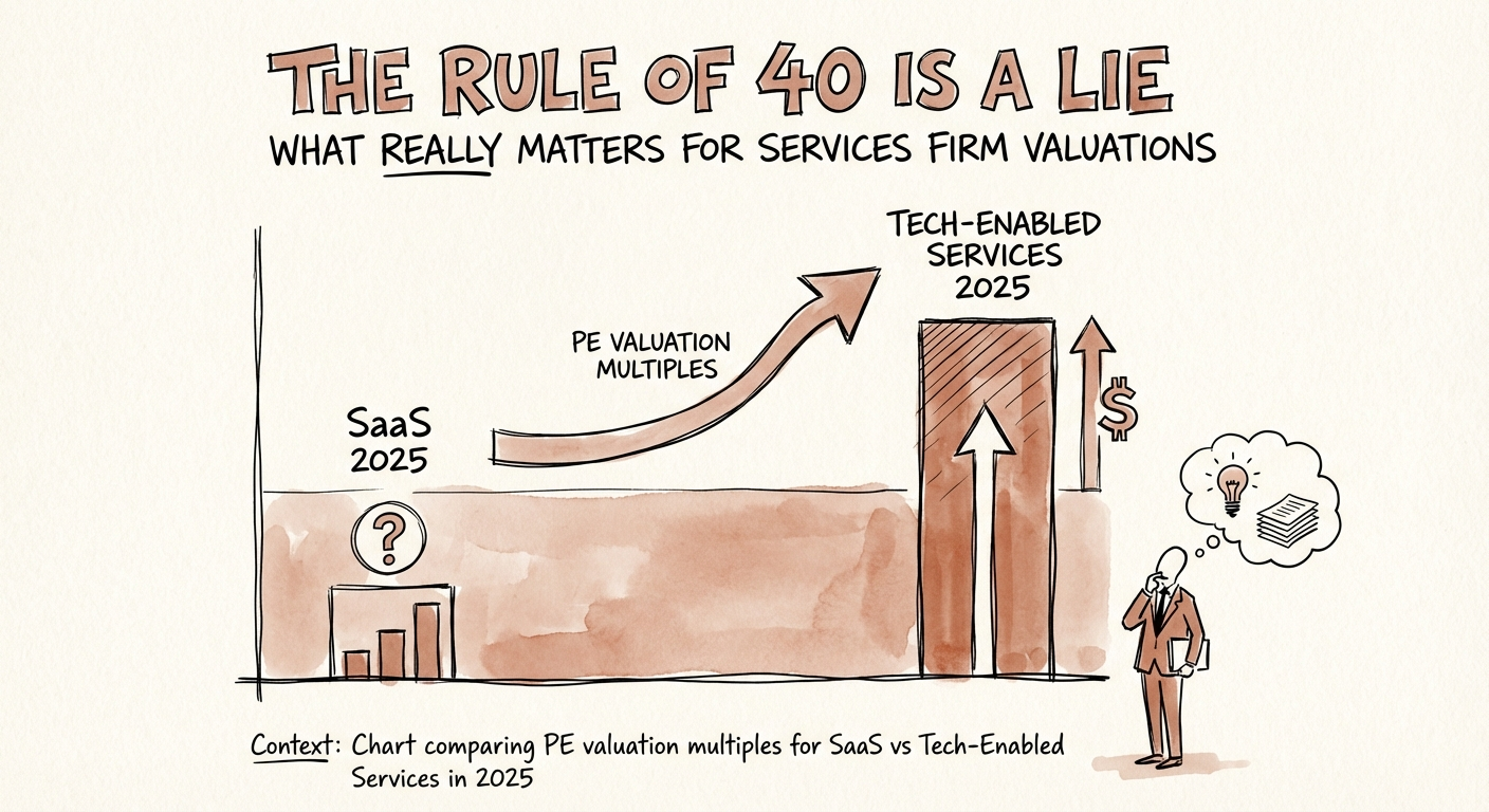Chart comparing PE valuation multiples for SaaS vs Tech-Enabled Services in 2025