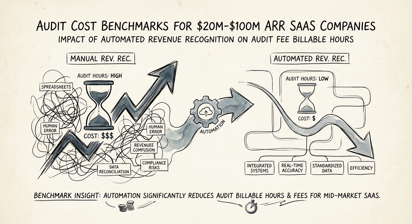 Chart demonstrating the impact of automated revenue recognition on audit fee billable hours for mid-market SaaS companies.