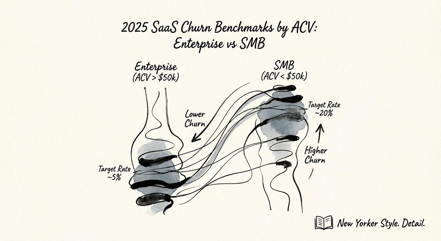 Chart of 2025 SaaS churn benchmarks by customer segment from enterprise to SMB