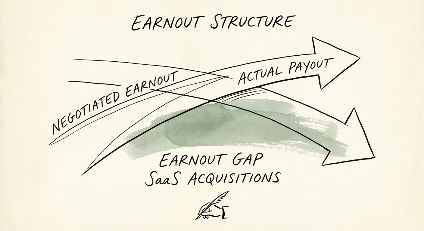 Chart showing the disparity between negotiated earnout values and actual payouts in SaaS acquisitions.