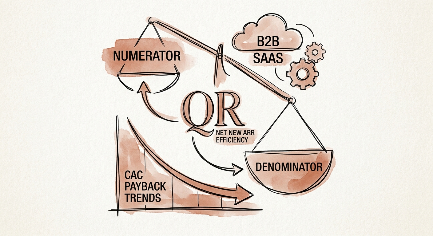 Dashboard showing the breakdown of Quick Ratio numerator vs denominator with CAC payback trends.