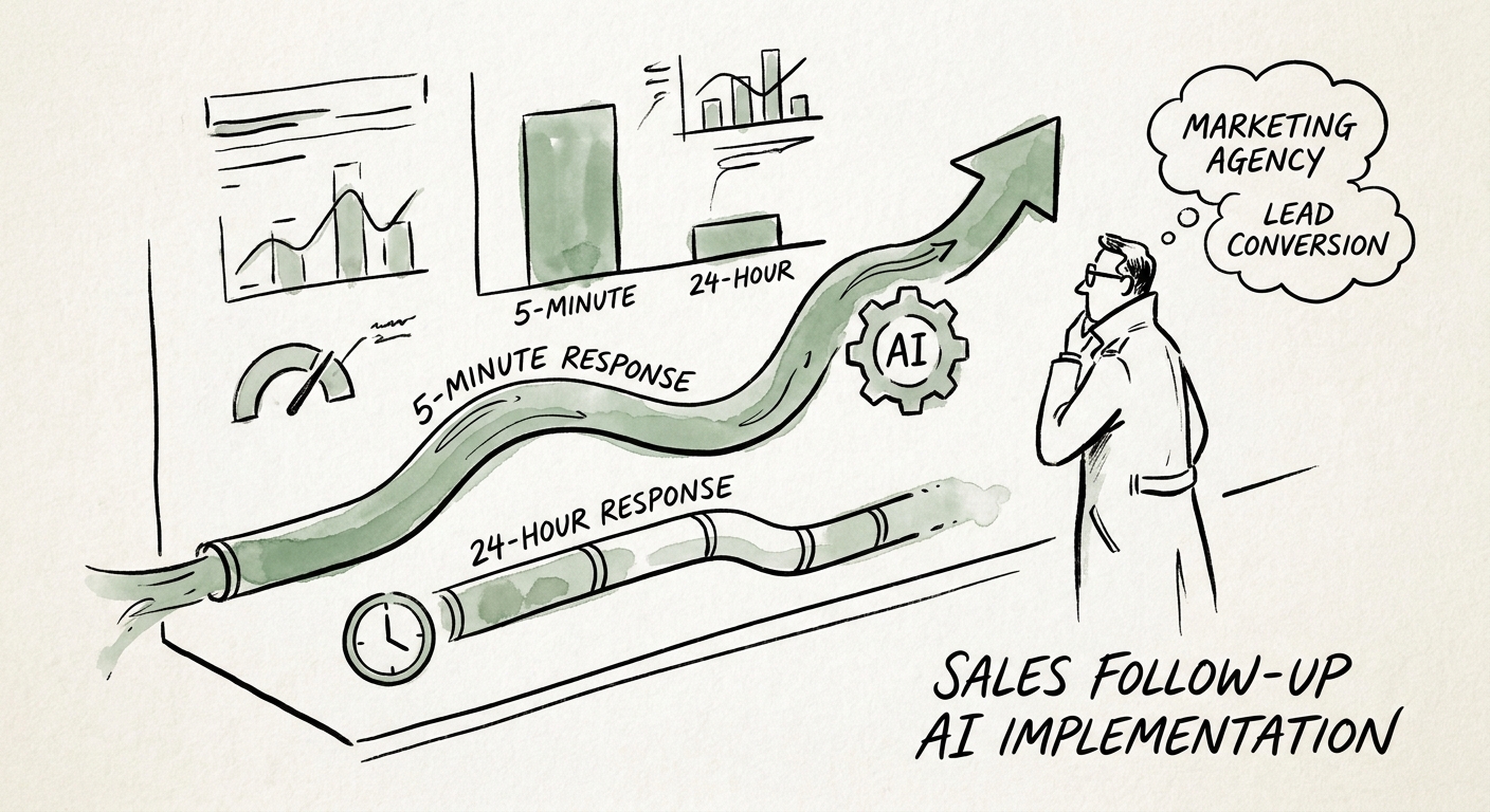 Workflow map showing inputs, review rules, and metrics for sales follow-up.