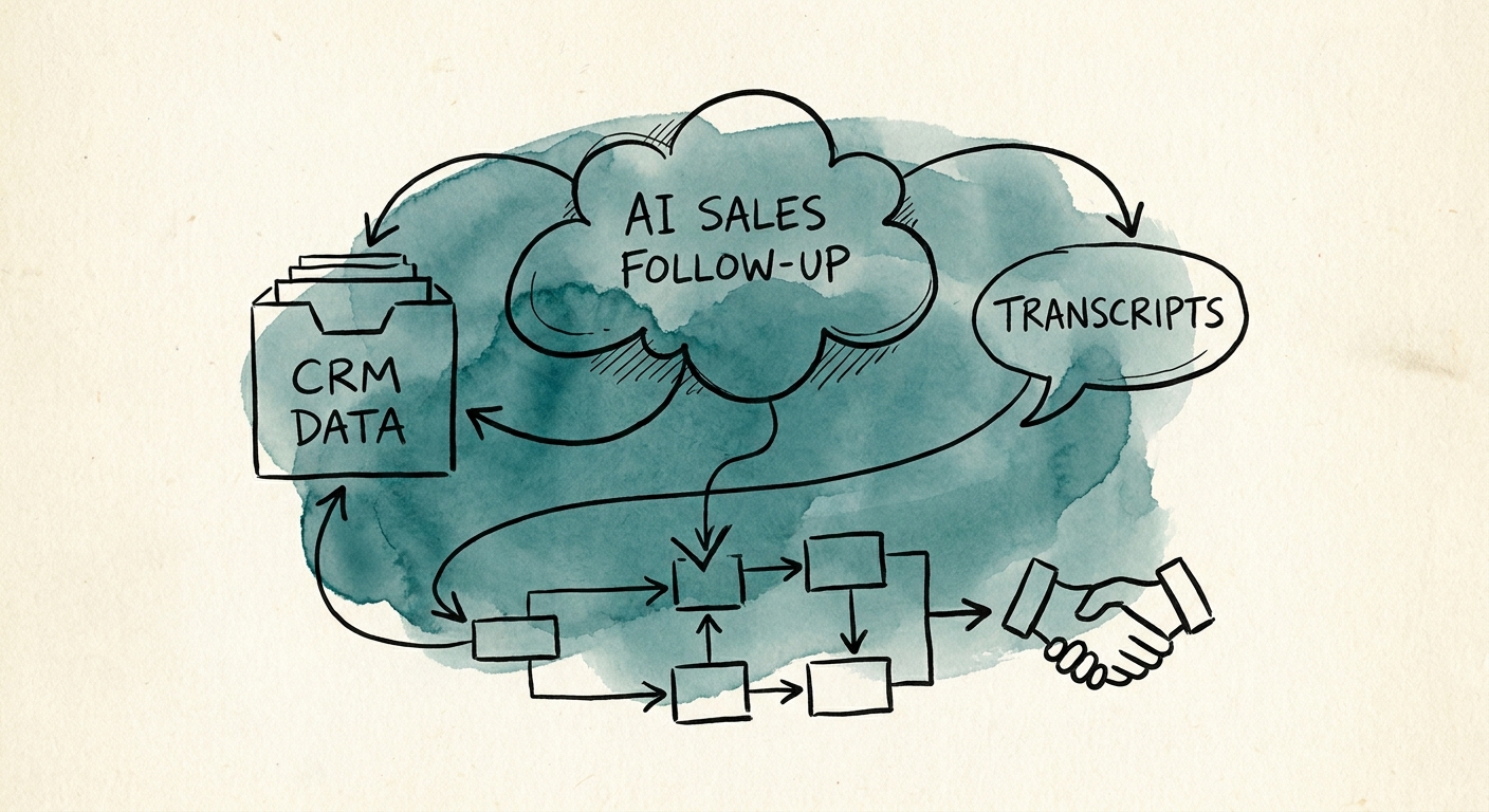 Operating model for sales follow-up showing sources, reviewers, controls, and ROI measures.