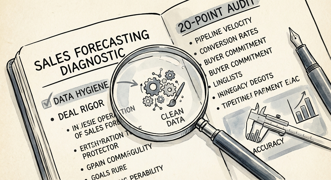Diagnostic checklist for sales forecasting accuracy showing data hygiene and deal rigor metrics