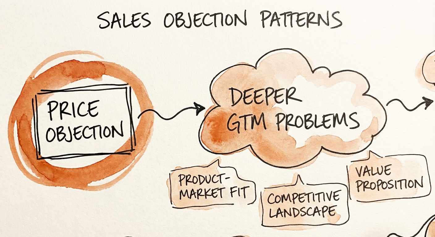Chart comparing 'Price' objections against actual win/loss reasons in B2B SaaS