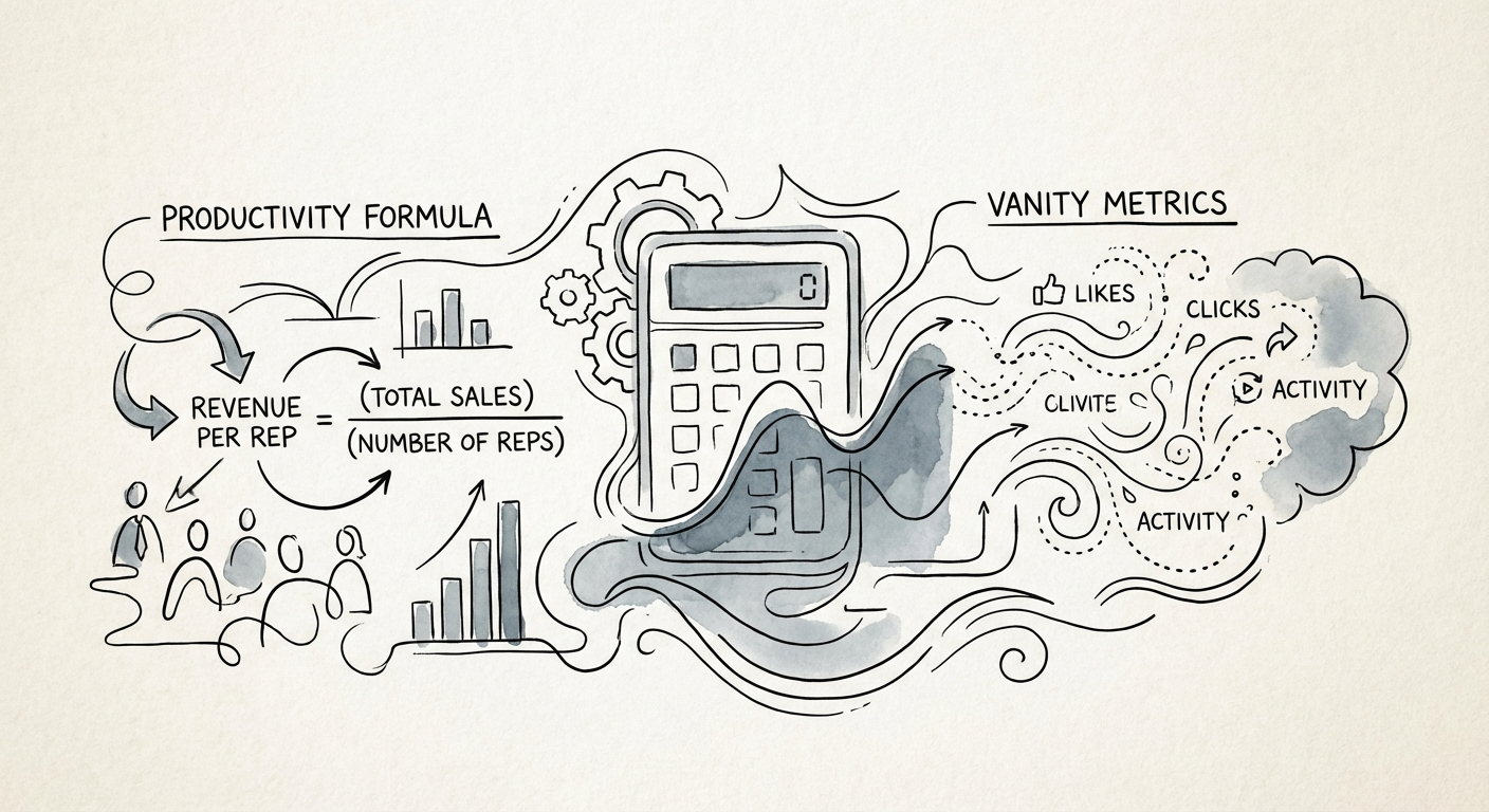 Sales rep productivity calculator dashboard showing ramped rep months vs headcount