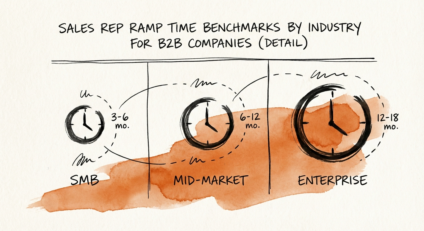Table comparison of sales ramp times by deal size: SMB vs Mid-Market vs Enterprise