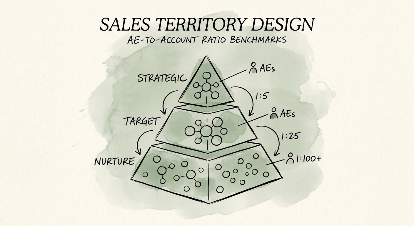 A three-tier territory design architecture pyramid focusing on strategic, target, and nurture accounts.
