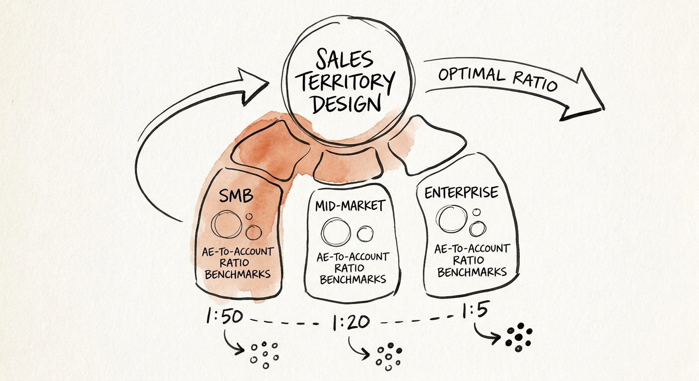 A strategic diagram showing optimal AE to account ratios and territory segmentation by market segment.