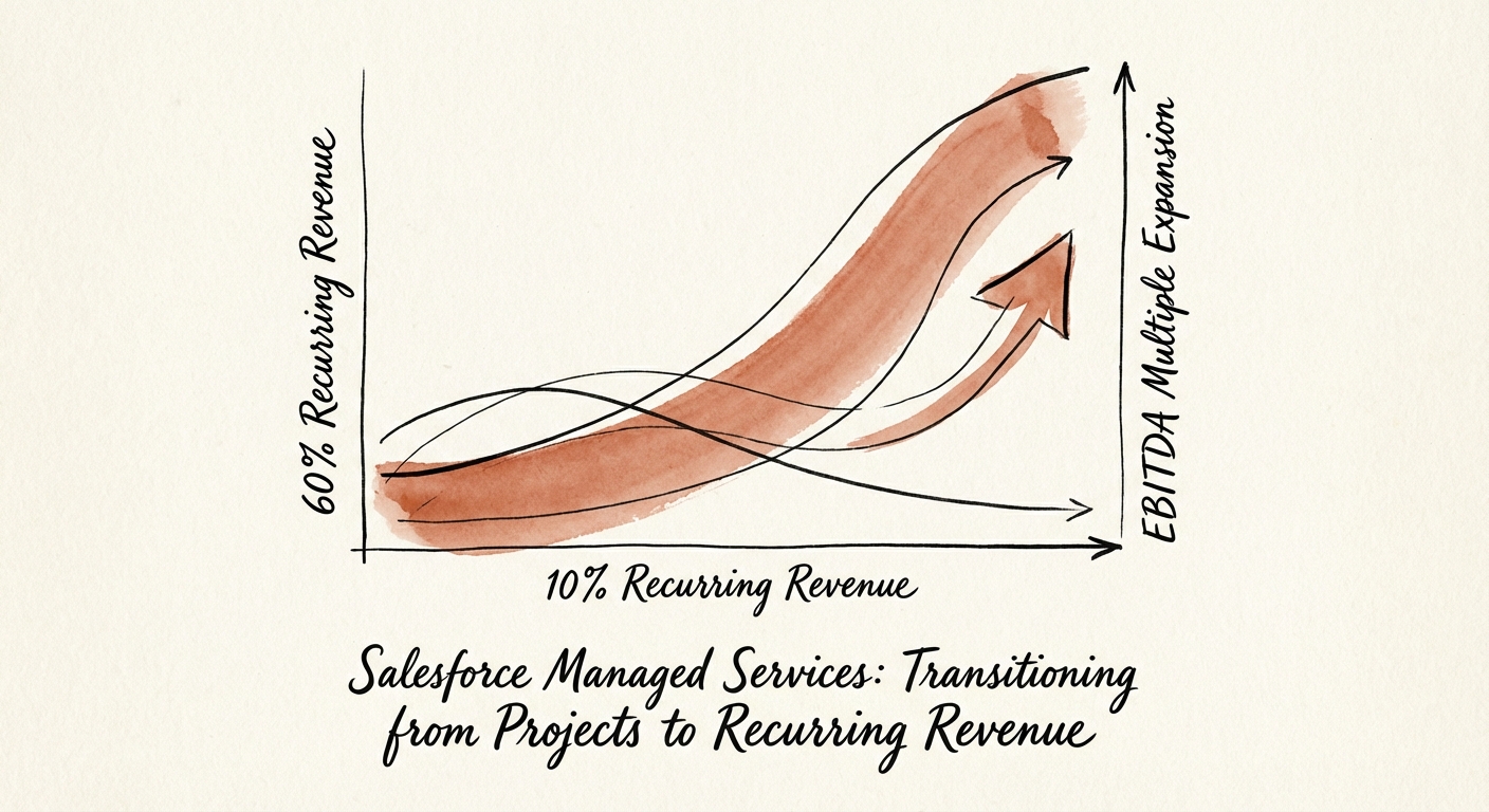 Chart showing EBITDA multiple expansion as recurring revenue percentage increases from 10% to 60%