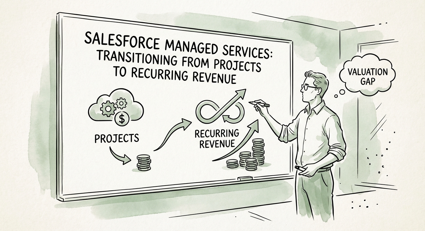 Justin Leader explaining the valuation gap between project revenue and recurring revenue on a whiteboard