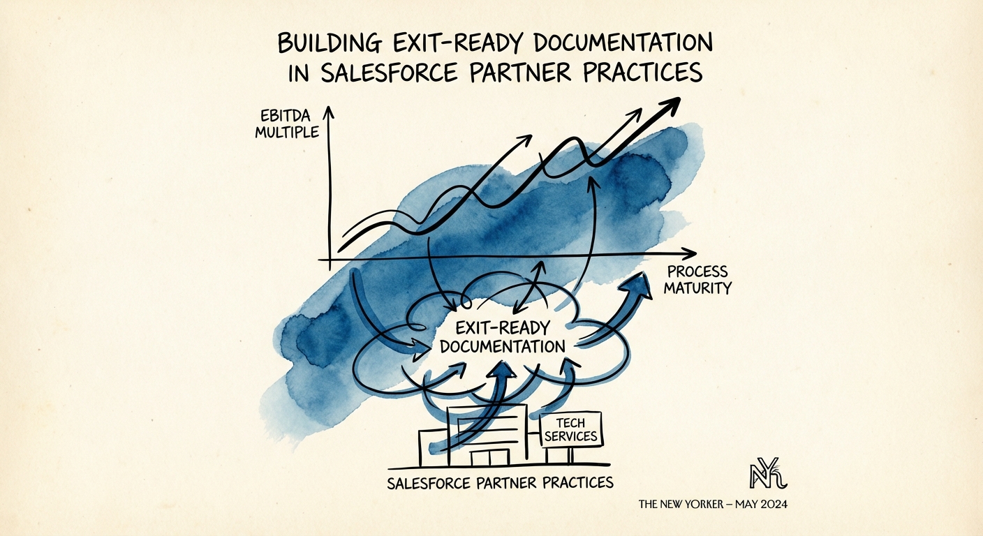 Chart showing EBITDA multiple expansion correlated with process maturity in tech services firms.