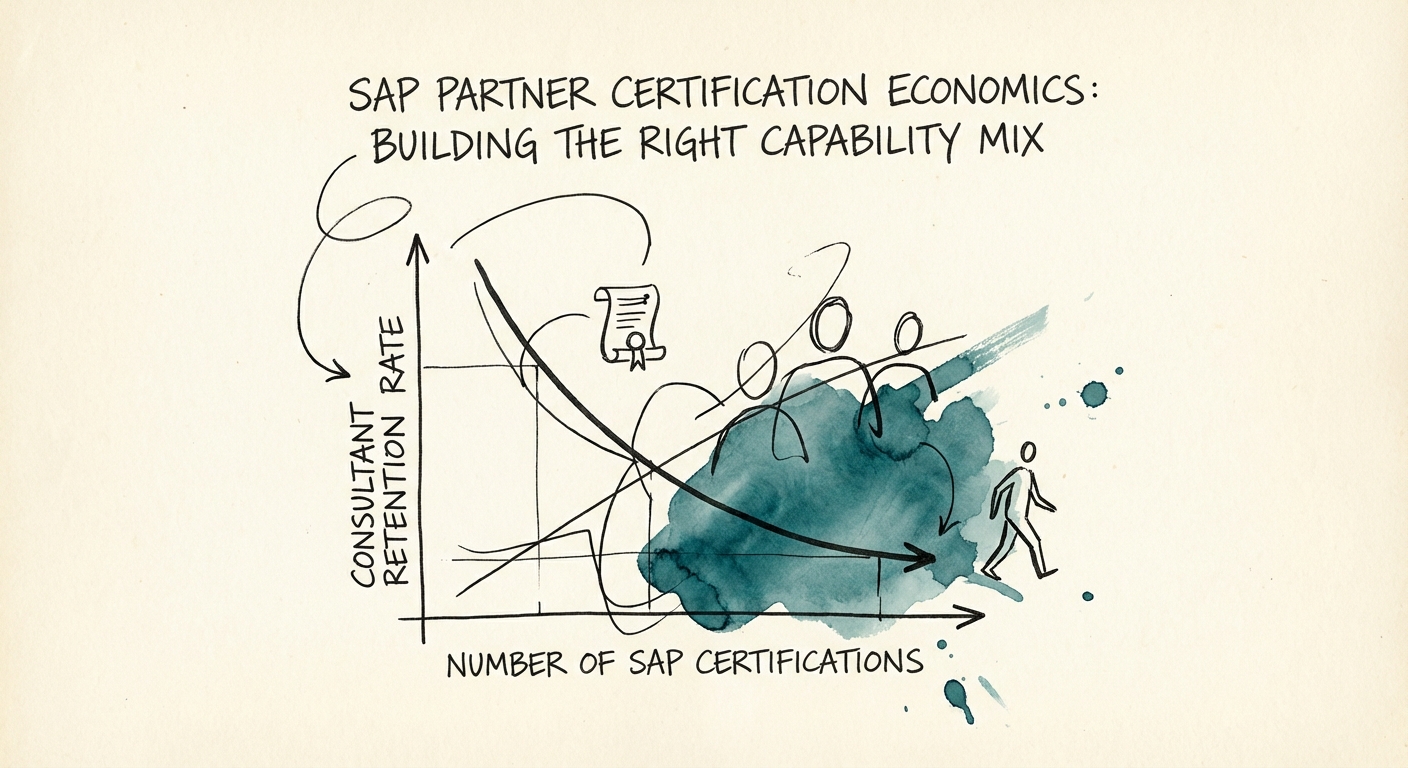 Chart showing the inverse relationship between number of SAP certifications and consultant retention rate without bonding agreements.
