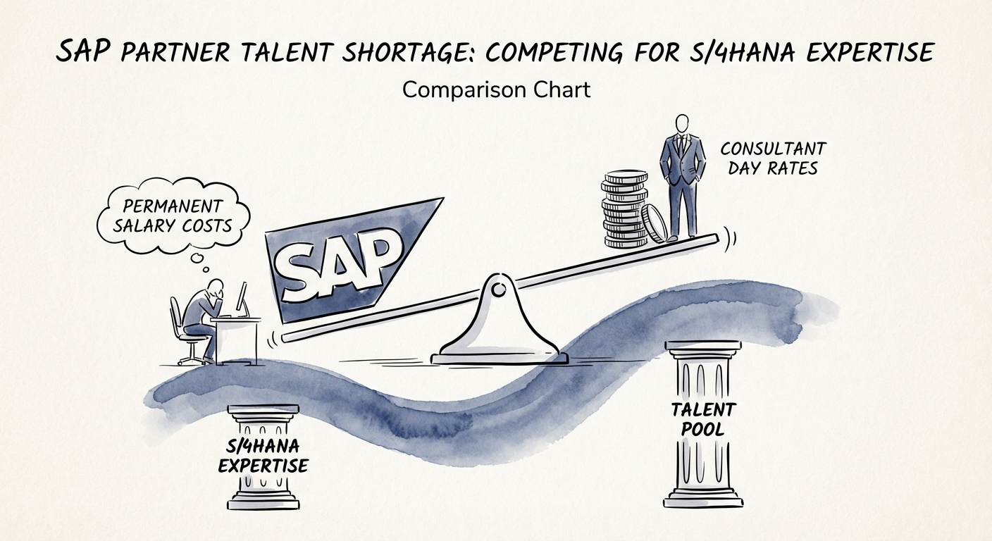 Comparison chart of SAP consultant day rates versus permanent salary costs for S/4HANA experts.