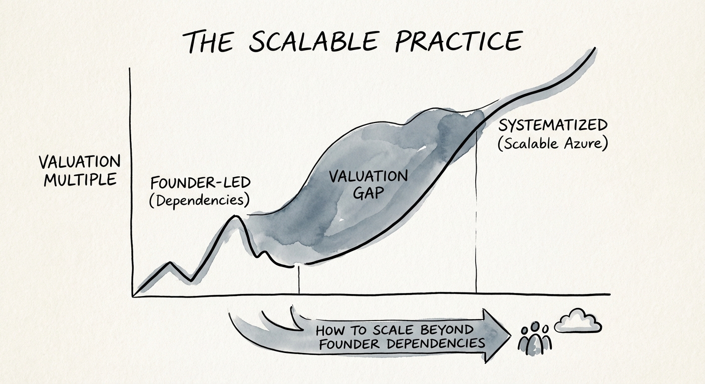 Graph showing valuation multiple gap between founder-led and systematized MSPs