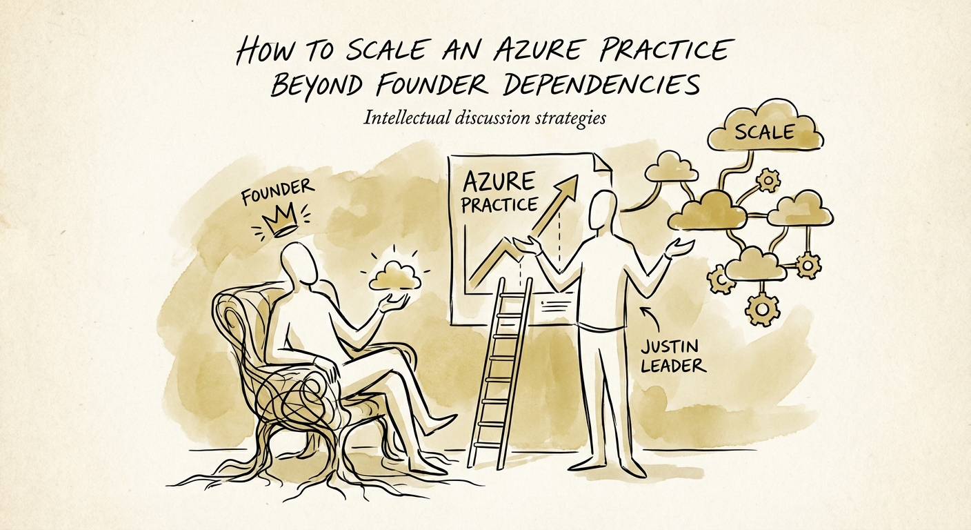Justin Leader explaining Azure practice scaling strategies to a founder