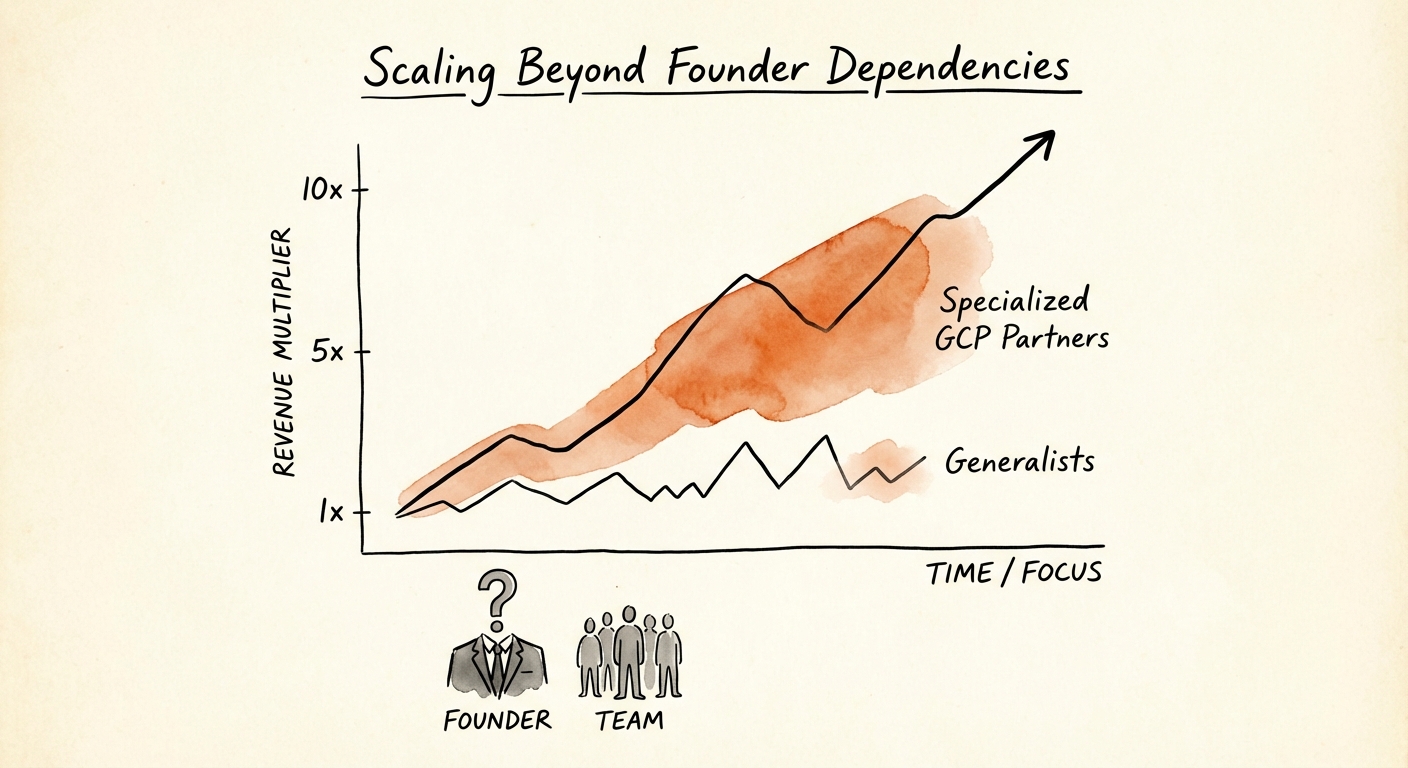 Chart showing the revenue multiplier for specialized GCP partners vs generalists