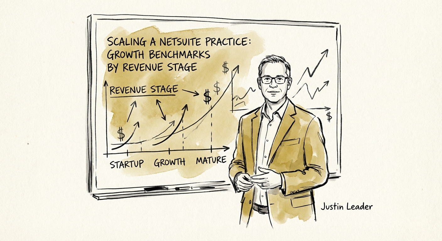 Justin Leader analyzing NetSuite partner growth benchmarks on a whiteboard.