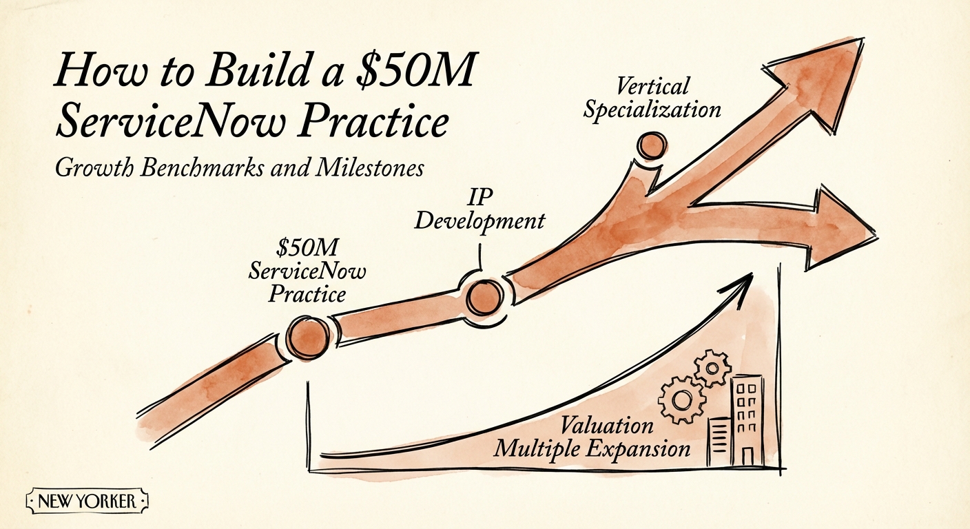 Chart showing valuation multiple expansion for ServiceNow partners based on IP and vertical specialization.