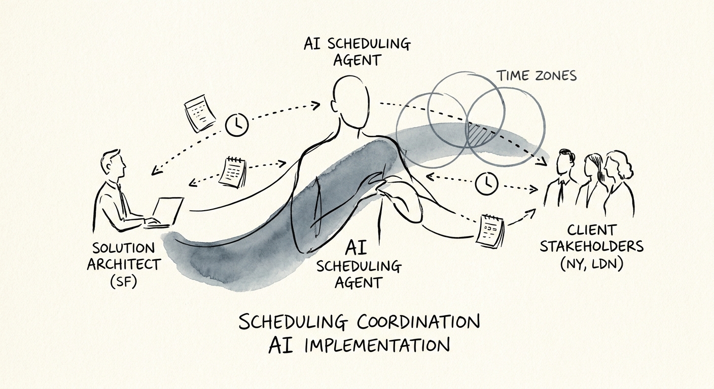 Workflow map showing inputs, review rules, and metrics for scheduling coordination.