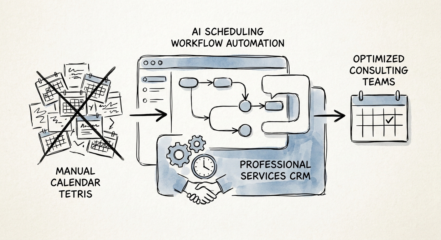 A software-implementation services leader reviewing a governed AI workflow for scheduling coordination.
