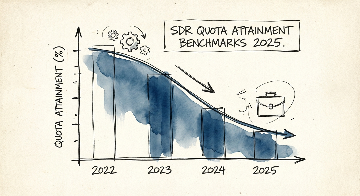 Graph showing declining SDR quota attainment rates from 2022 to 2025