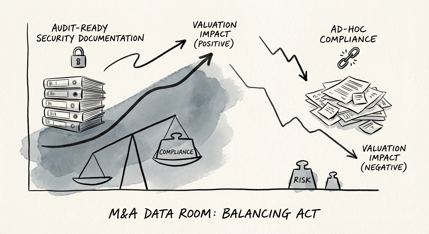 Chart comparing valuation impact of audit-ready security documentation vs. ad-hoc compliance