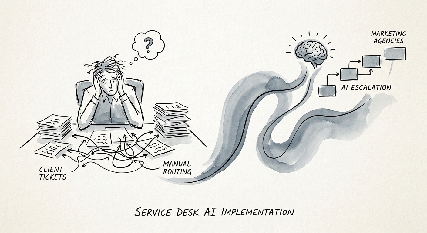 Marketing agencies reviewing a governed AI workflow for service desk escalation.