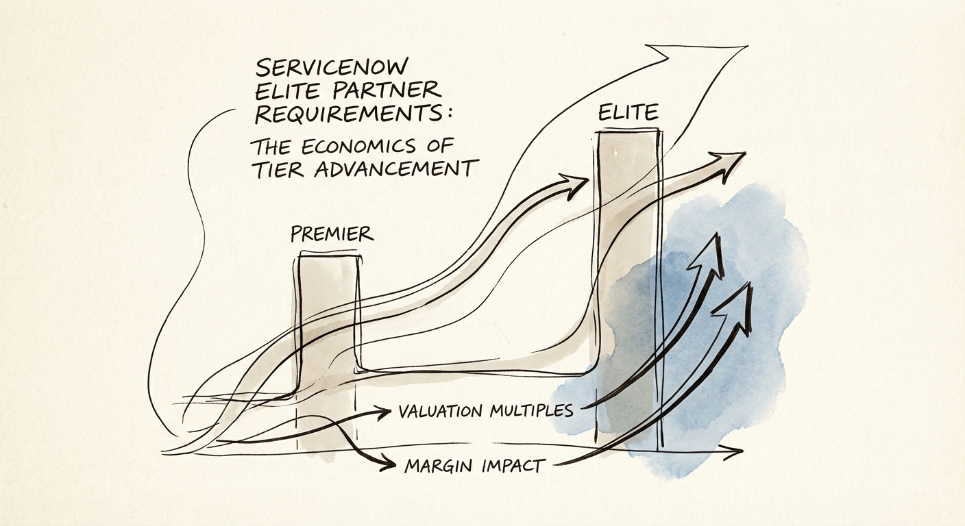 Chart comparing Premier vs Elite partner valuation multiples and margin impact.