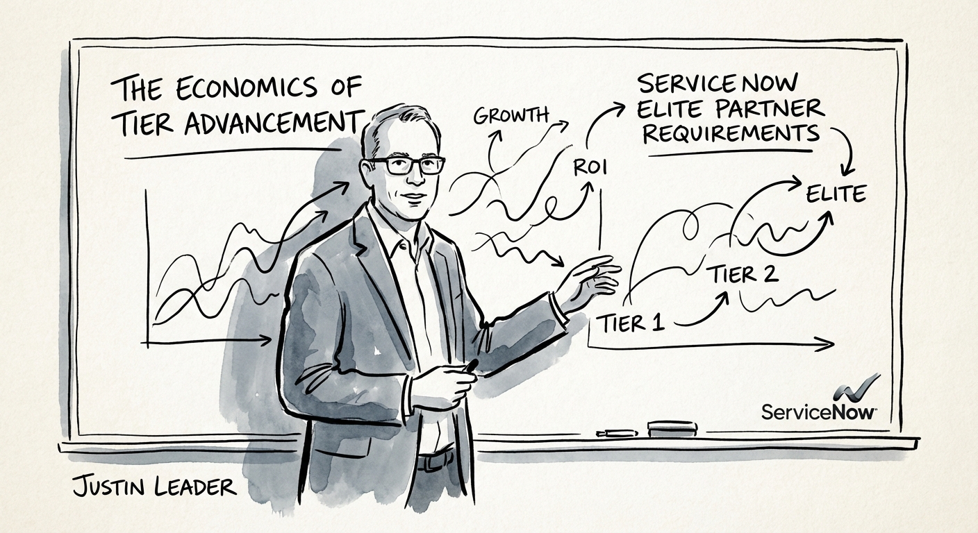 Justin Leader analyzing ServiceNow partner economics on a whiteboard.