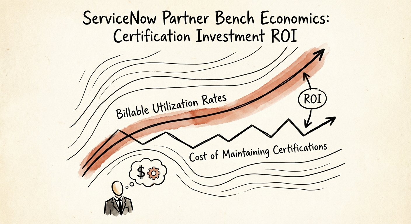 Graph comparing cost of maintaining ServiceNow certifications versus billable utilization rates