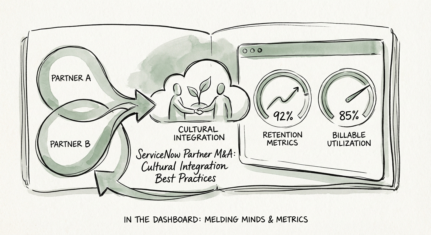 ServiceNow partner integration dashboard showing retention metrics and billable utilization