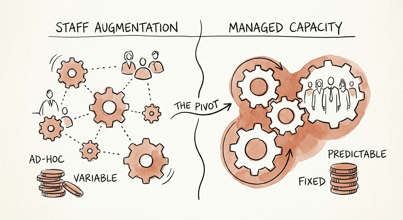 Comparison table of 'Staff Augmentation' vs 'Managed Capacity' pricing models