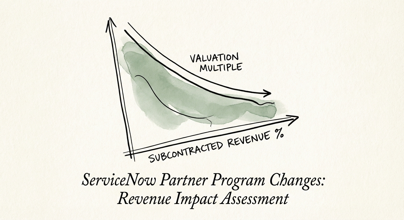 Chart showing valuation multiples declining as subcontracted revenue percentage increases