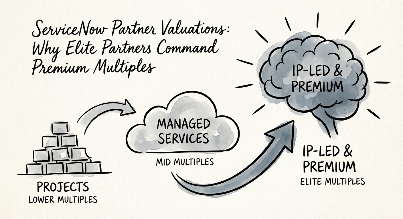 Diagram illustrating the shift from project-based revenue to managed services and IP-led revenue in professional services.