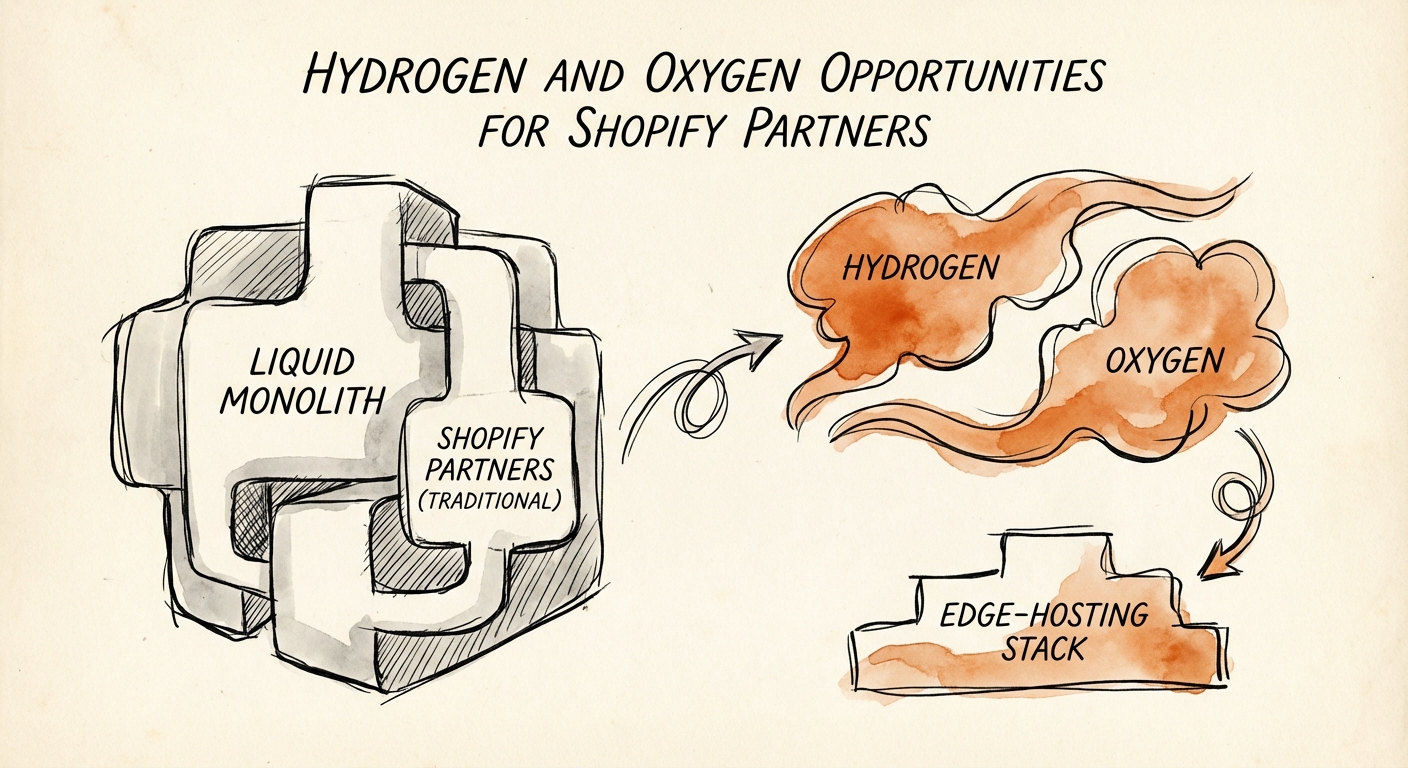 Technical diagram contrasting the traditional Liquid monolith architecture with the decoupled Hydrogen and Oxygen edge-hosting stack.