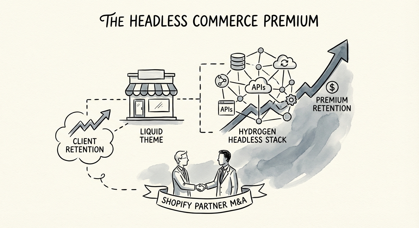Diagram comparing the technical architecture of Liquid themes vs. Hydrogen headless stacks and their impact on client retention.