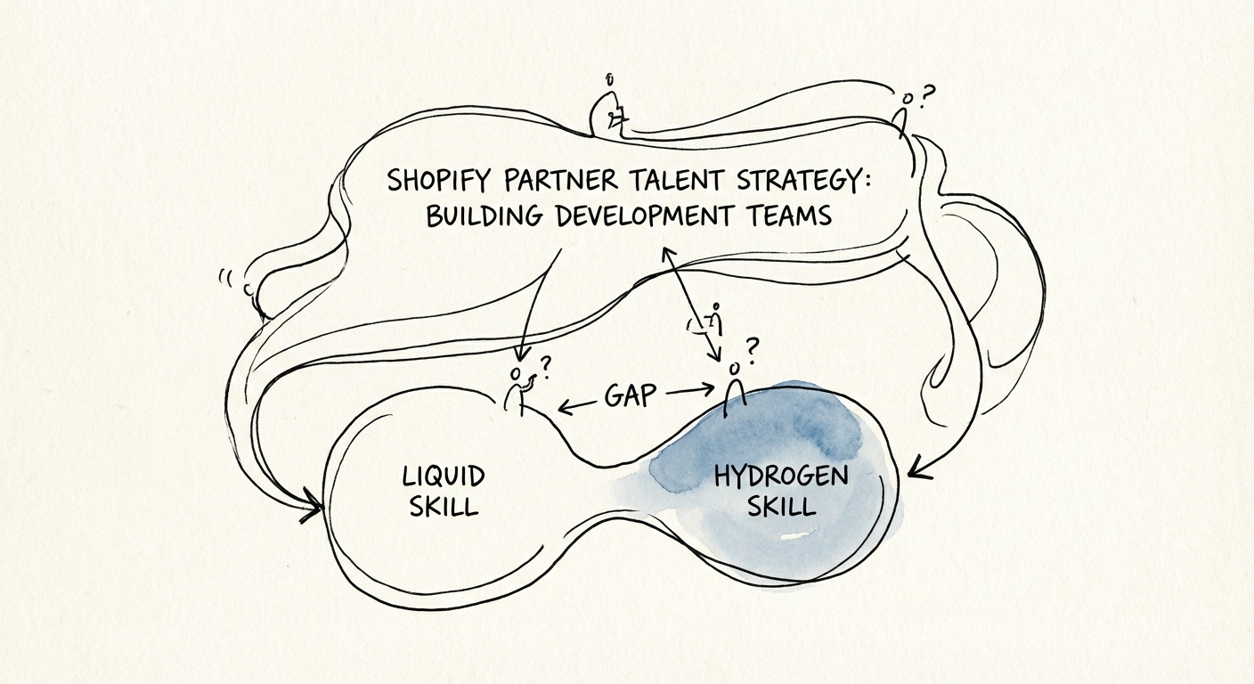 Shopify partner engineering team structure diagram showing Liquid vs Hydrogen skill gaps