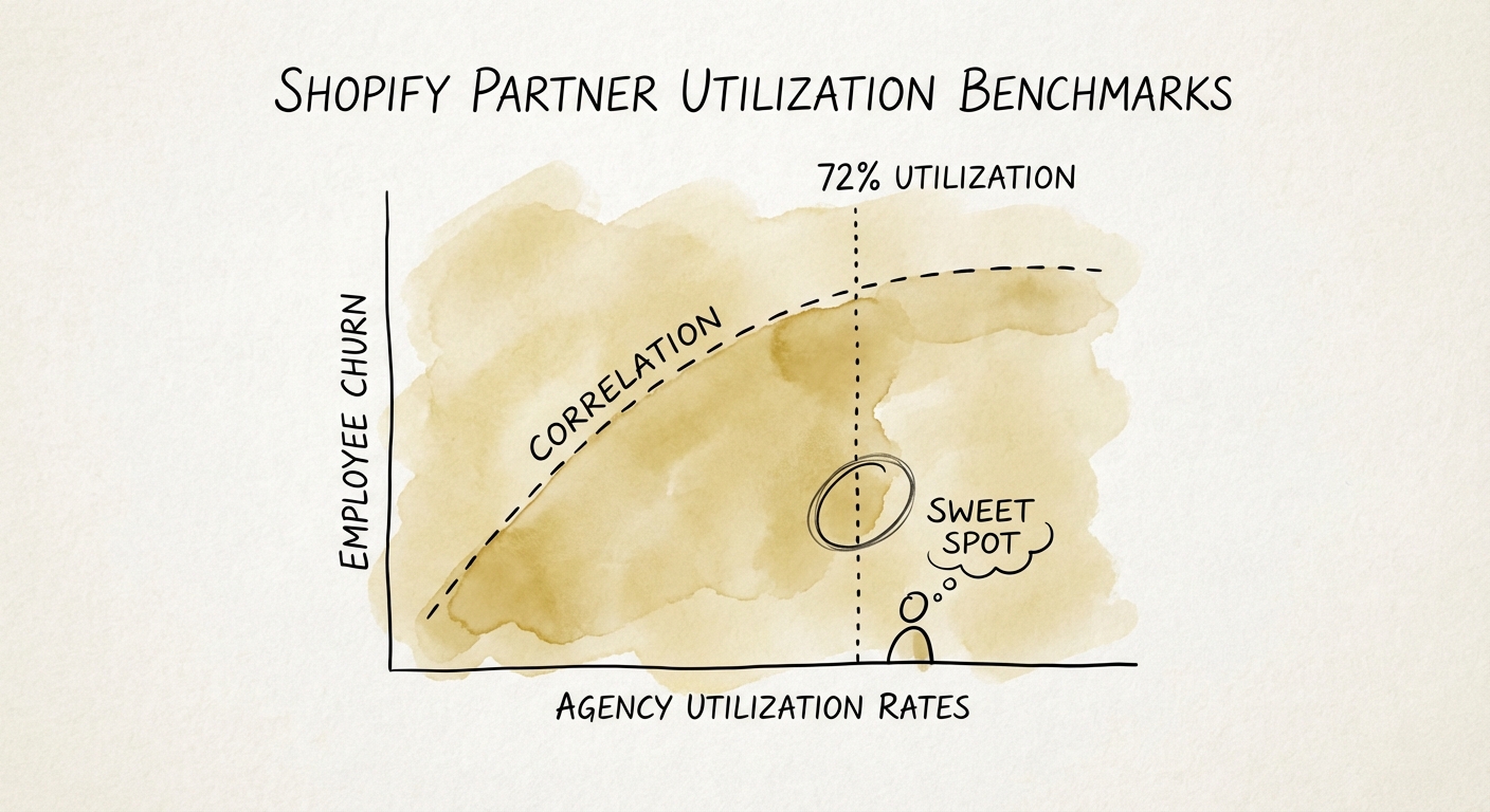 Graph showing the correlation between agency utilization rates and employee churn, with a sweet spot marked at 72%.