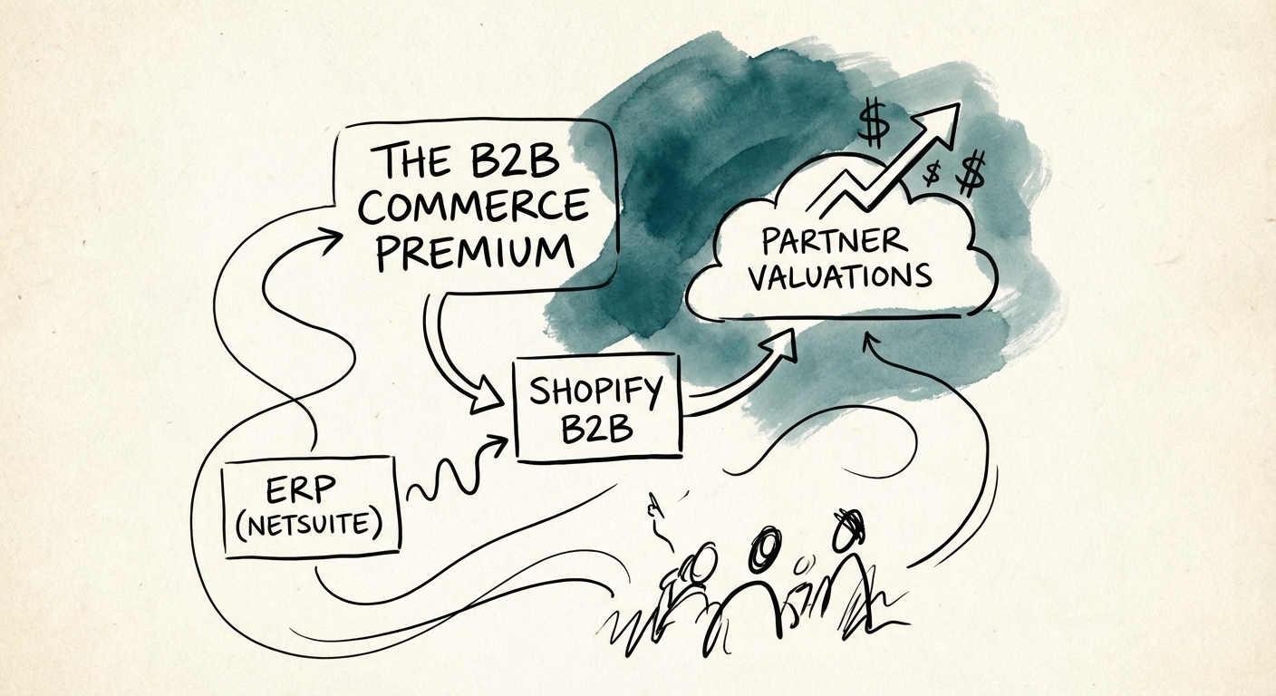 Diagram illustrating the technical integration layer between Shopify B2B and ERP systems like NetSuite